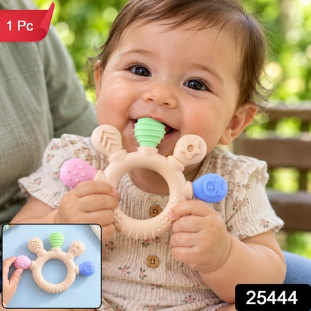 Soft Silicone Baby Teether Ring With Textured Ends And Easy Grip (1 Pc)