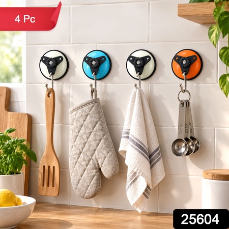Suction Cup Snap Wall Hooks For Kitchen And Bathroom Storage (4 Pc Set)