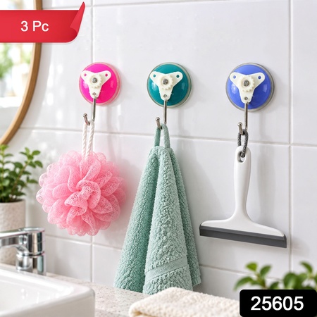 Suction Cup Snap Wall Hooks For Bathroom And Kitchen Storage (3 Pc Set)