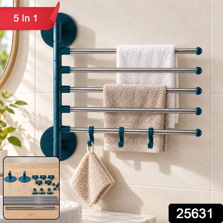 Stainless Steel Swivel Pant And Towel Rack With Wall Mount Hooks (5 In 1)