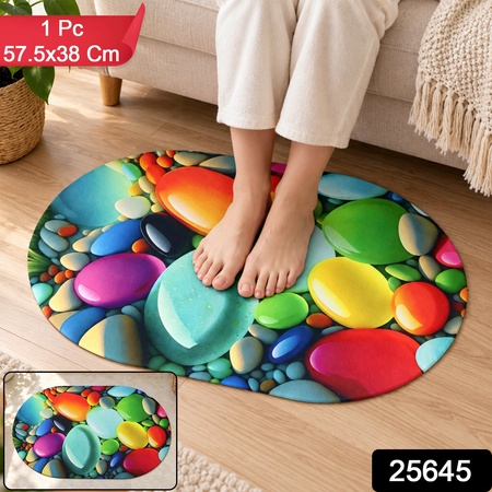 Colourful Pebble Print Oval Door Mat For Home Floor Decor (1 Pc 57.5x38 Cm)