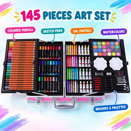 Painting Art Colour Kit With Metal Briefcase For Drawing  Crafts (1 Set)