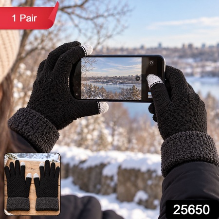 Touch Screen Winter Gloves With Stretchable Knit Fabric And Folded Cuffs (1 Pair)