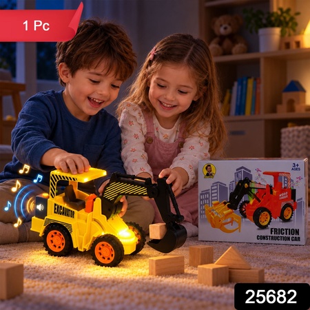 Friction Construction Excavator Truck Toy With Lights  Sound For Kids (1 Pc)
