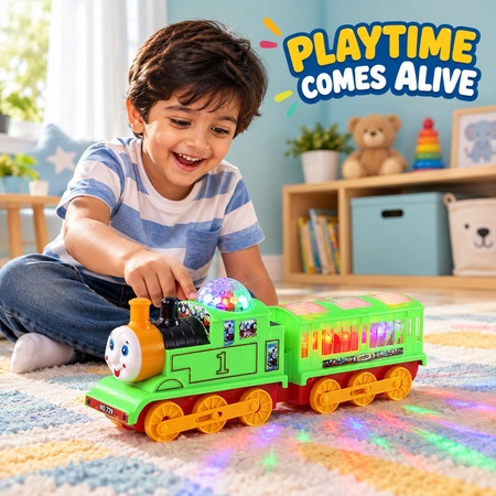 Battery Operated Train Toy With Flashing Lights And Sound For Kids (1 Pc)