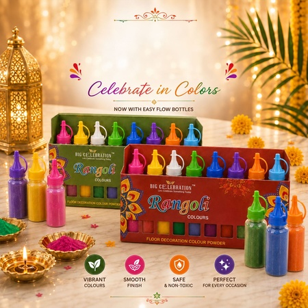 Rangoli Colour Powder Set With Nozzle Bottles For Diwali Decor (10 Pc Set)