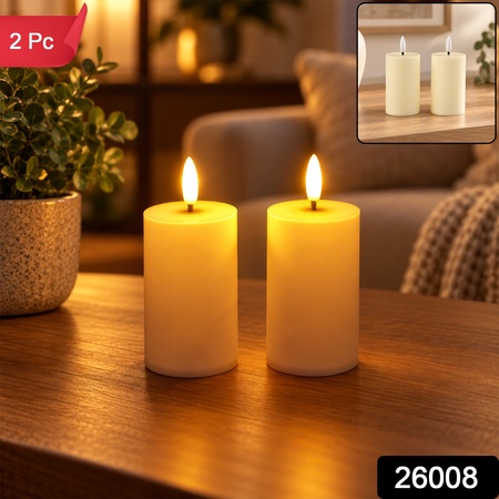 Smooth Pillar Flameless Led Candle For Table And Home Decor (2 Pc)