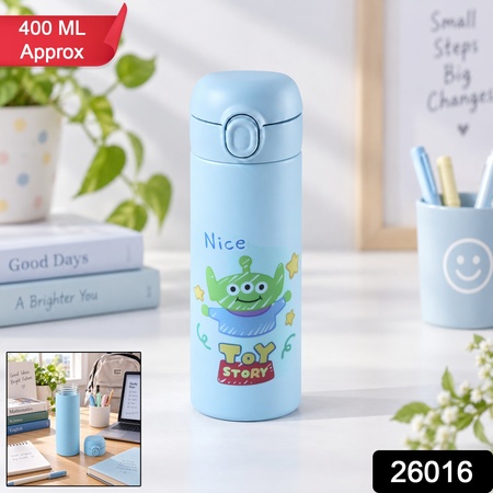 Cartoon Print Glass Water Bottle With Flip Top Lid (1 Pc 400 Ml Approx)