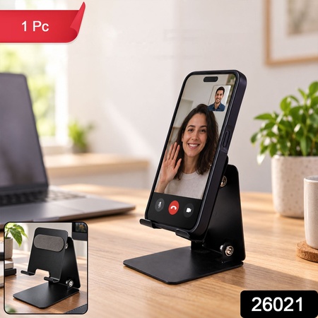 Foldable Metal Mobile Phone Stand With Adjustable Angle For Desk Use (1 Pc)