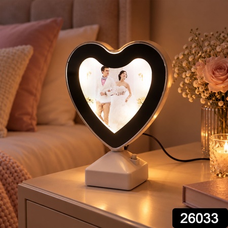 Heart Shape Led Mirror Photo Frame With Warm Light For Tabletop Home Decor