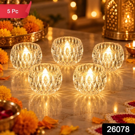 Crystal Style Led Decorative Candles For Festive Tabletop Decor (5 Pc Set)