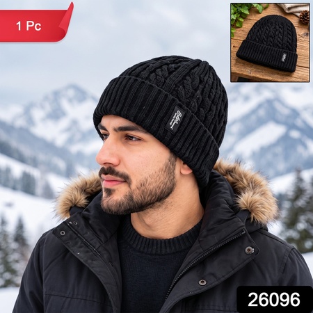 Winter Cable Knit Beanie Cap With Fleece Lining And Folded Ribbed Cuff (1 Pc)