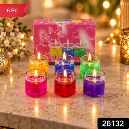 Decorative Gel Wax Candles In Glass Jars For Festive Table Decor (6 Pc Set)