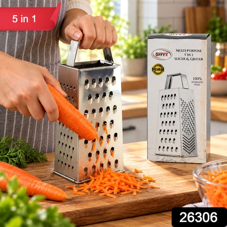 Steel Box Grater And Vegetable Slicer For Cheese Shredding And Kitchen Food Preparation (5 In 1)
