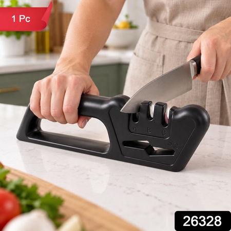 Manual Knife Sharpener With Handle 3 Sharpening Slots  Scissor Slot (1 Pc)