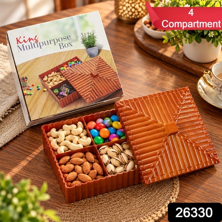 Multipurpose Dry Fruit  Snack Storage Box With Ribbed Lid (4 Compartment)
