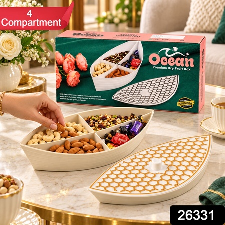 Boat Shape Dry Fruit Serving Box With Honeycomb Design Lid (4 Compartment)