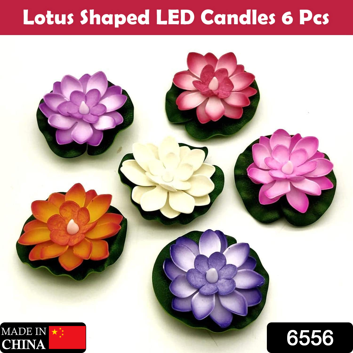 6556 Water Floating Smokeless Candles Lotus Flowers Sensor Led Tealight For Outdoor And Indoor Decoration - Pack Of 6 Candle Candle (Pack Of 6)