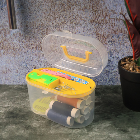 6573 Double Layer Small Portable Travel Sewing Kits Box With Color Needle Threads Scissor Pin Hand Work Sewing Box Handwork Sewing Accessories