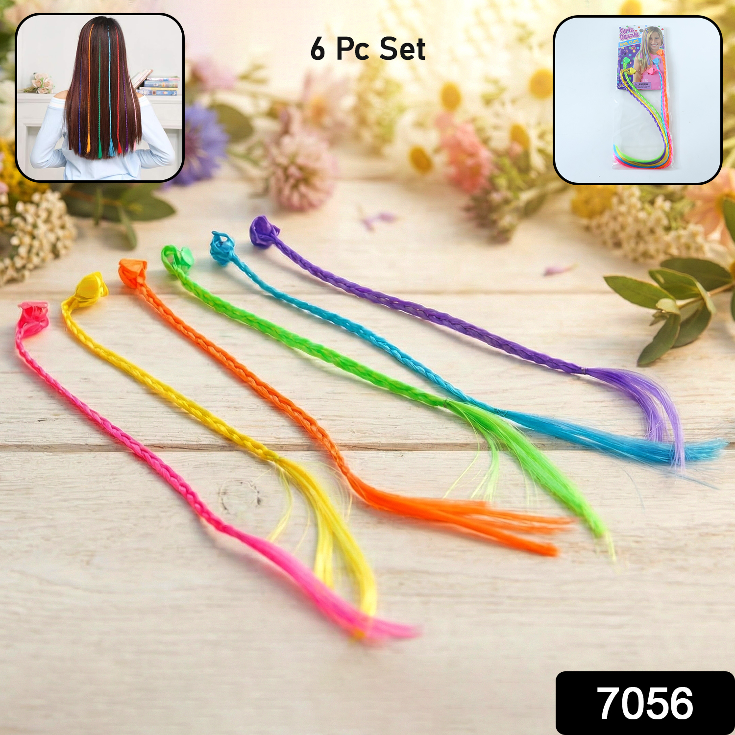 Colourful Braided Hair Extension Streaks For Girls Kids (6 Pc)