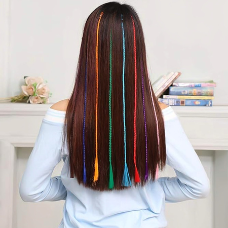 Colourful Braided Hair Extension Streaks For Girls Kids (6 Pc)