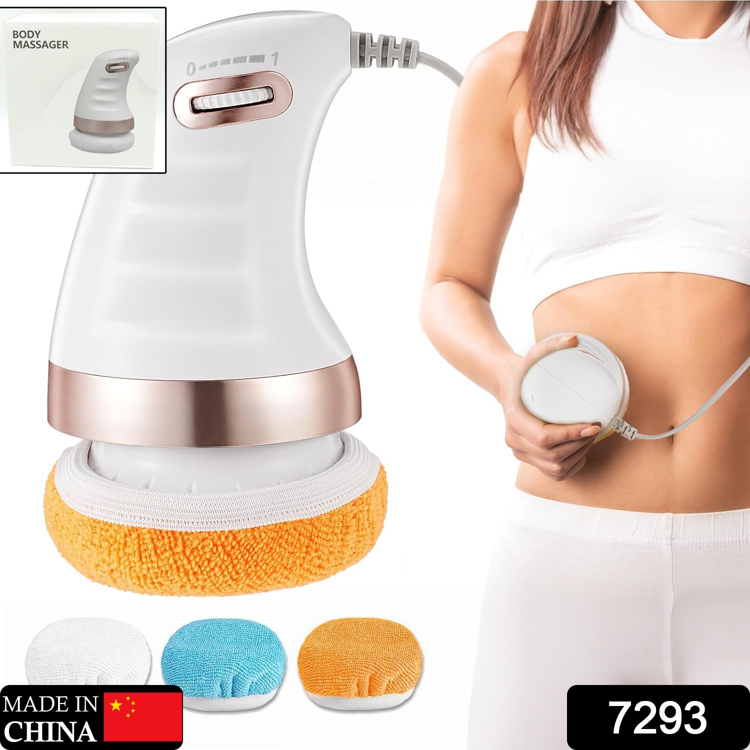 7293 Body Massager Shaping Machine Body Sculpting Massager With 3 Washable Pads Adjustable Speeds Electric Handheld Massager For Belly Waist Legs Arms Butt (1 Pc)