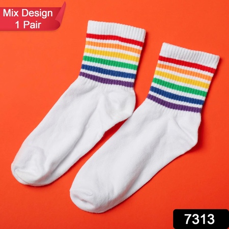 1pair Socks Printed Trendy Multiple Designer Socks (3 Different Size  Mix Design)