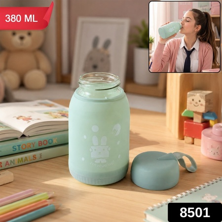 Glass Water Bottle 380ml With Lid (1 Pc)