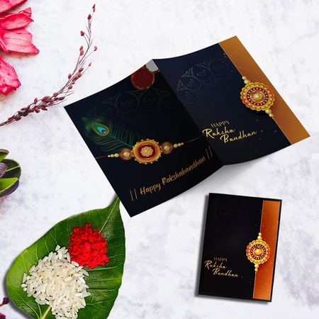 Swastik Rakhi Gift Combo With Choco Coated Butterscotch Roli-chawal Coin Raksha Bandhan Greeting Card For Brother