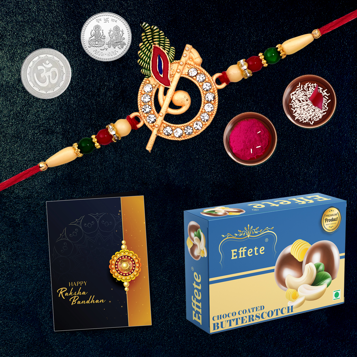 Rakhi Set With Card Coin Roli Chawal Chocolate