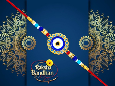 Evil Eye Protection Rakhi With Blue Beads And Golden Accents