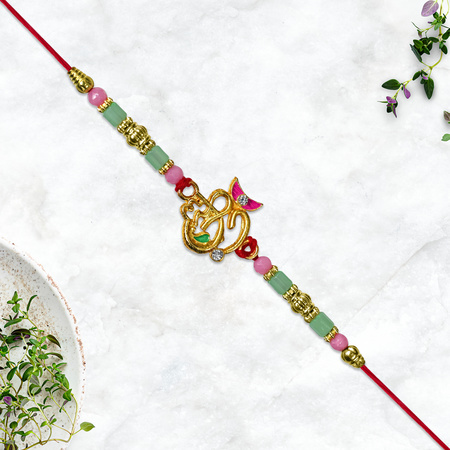 Om Moon Rakhi With Colorful Beads And Stones