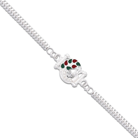 Silver Finish Rakhi With Red-green Enamel