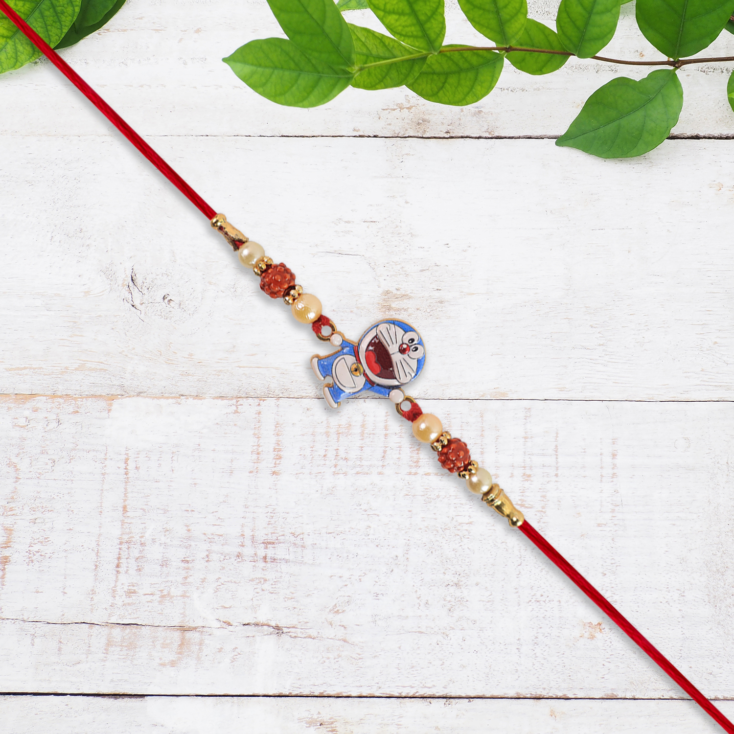 Cute Doraemon Kids Rakhi With Rudraksha Pearl Beads