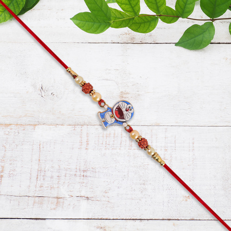 Cute Doraemon Kids Rakhi With Rudraksha Pearl Beads