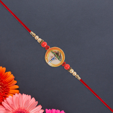 Divine Krishna Govardhan Parvat Rakhi With Pearl Mauli Thread