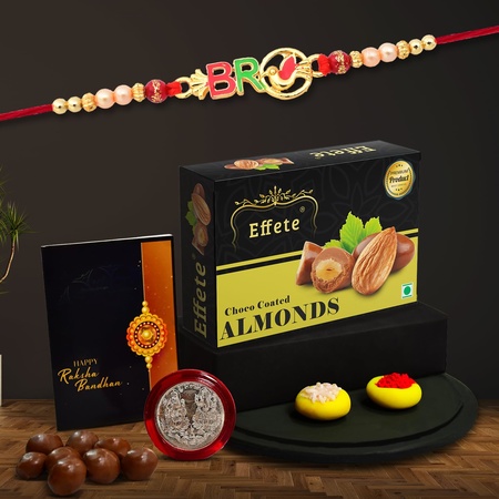 (K1_12_ca32) Rakhi Combo With Chocolate Almonds 32gm Rakhi  Chocolate For Brother Rakhi With Chocolate Rakhi With Gift Rakhi Combo Set Of 1 Rakhi Chocolate