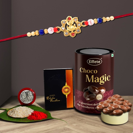 (K1_14_em) Rakhi Combo With Chocolate Magic  Rakhi For Brother With Gift  Chocolate Gift Pack Rakhi With Chocolate Gift Hemper  Fancy Rakhi For Men  Set Of 1