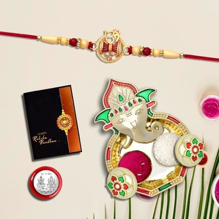 Rakhi For Brother Set Of 1 With Dish Silver Coin  Greeting Card Rakhi For Brother And Bhabhi Rakhi With Gift For Brother Rakhi For Kids Rakhi Set Rakhi Combo (K1_259_aa3)