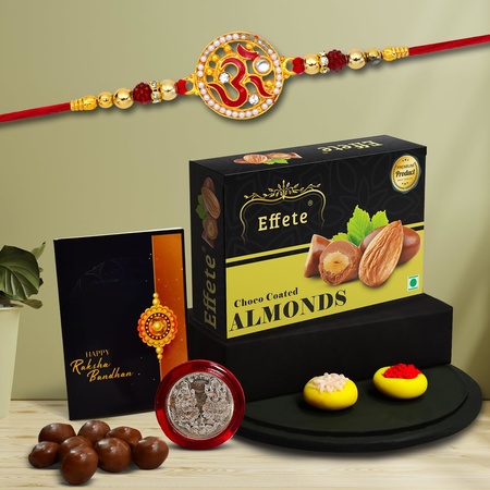 Rakshabandhan Om Design Rakhi For Brother Set Of 1rakhi With Chocolate Almonds 32gm (K1 272 ca32