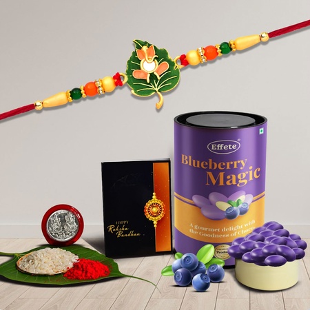 Multicolor Leaf Shped Rakhi  Bracelet (K1_307_ca)  Chocolate Almonds 96gm With Silver Color Pooja Coin Roli Chawal  Greeting Card  Occasion  Rakhi For Brother With Gift  Bracelets For Men Stylish Rakhi Combo For Brother  Set Of 1 Ra