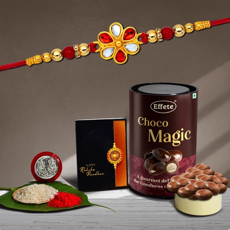 Flower Design Rakhi For Brother Set Of 1 Chocolate With Rakhi (K1_323_em)