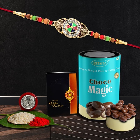 Rakshabandhan Diamond Rakhi For Brother Set Of 1 With Chocolate Magic (K1 417 cm)