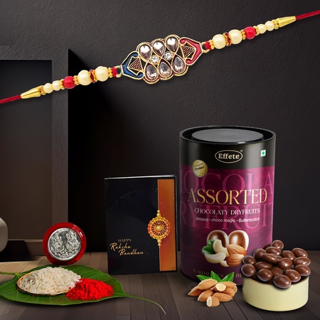 Diamond Design Rakhi For Brother Set Of 1 With Assorted Chocolate Dryfruits 96gm (K1 421 as)