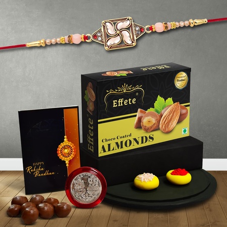 (K1 426 ca32) Rakhi Combo With Chocolate Almonds 32gm Stylish Rakhi For Brother Rakhi Chocolate For Brother Rakhi Brother Rakhi With Gift Handmade Rakhi Set Of 1 Rakhi
