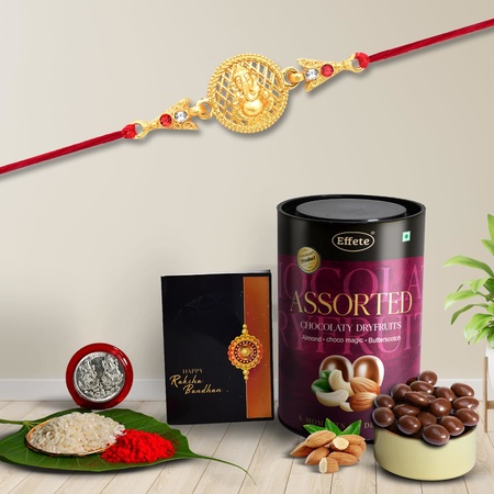 (K1_432_as) Rakhi Combo With Assorted Chocolate Dryfruits 96gm Rakhi For Brother With Gift  Fancy Rakhis For Men Stylish Rakhi Combo For Brother  Set Of 1 Rakhi  Chocolate