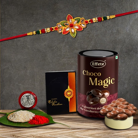 (K1_526_em) Rakhi Combo With Chocolate Magic Rakhi  Chocolate For Brother Rakhi With Chocolate Rakhi With Gift Rakhi Combo Set Of 1 Rakhi Chocolate