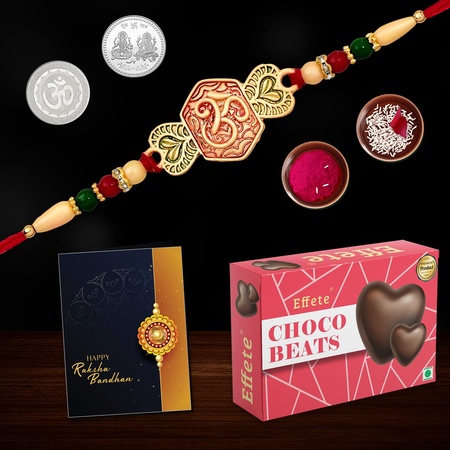 (K1_528_cb32) Multicolor Simple Heart Rakhi Combo With Chocolate Beats 32gm Silver Color Pooja Coin Roli Chawal  Greeting Card Occasion Rakhi  Chocolate For Brother Rakhi With Chocolate Rakhi With Gift Rakhi Combo Set Of 1 Rakhi R
