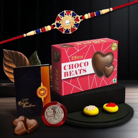 Multicolor Hearts Diamond Colorful Beads Rakhi  Bracelet (K1_536_cb32)  Chocolate Beats 32gm With Silver Color Pooja Coin Roli Chawal  Greeting Card Occasion Rakhi For Brother With Gift Rakhi With Chocolate Rakhi Combo For Brother S