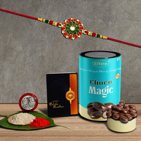 Rakhi For Brother Set Of 1 With Silver Color Pooja Coin (K1_553_cm)